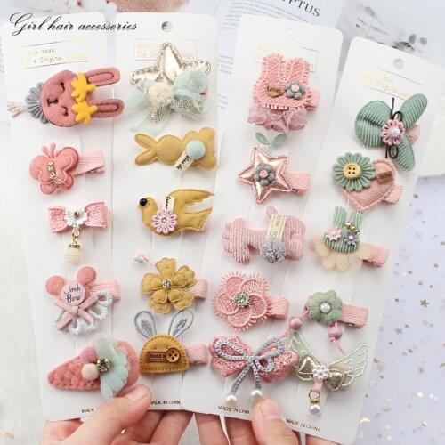 5 Pieces Childrens Cute Hair Clip Set Animal Crown Star Bow Hairpins Hair Accessories Baby Cotton Princess Headdress Wholesale