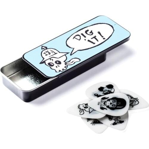 6PCS 0.73mm Celluloid Dunlop Guitar picks Skull Picks with Metal Box