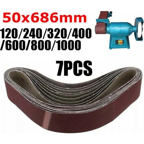 7Pcs 50x686mm Sanding Belt Sander 120-1000 Grit Sandpaper Abrasive Bands Tool Wood Soft Metal Polishing Accessories