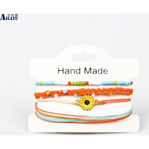 Ailatu New Bohemian Handmade Flower Bracelet Sets Women 2019 New Rope Bracelets Retro Jewelry Accessories