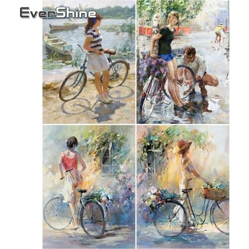 EverShine Diamond Mosaic Bicycle DIY Diamond Embroidery Landscape Full Square 5D Rhinestones Cross Stitch Painting Handicraft
