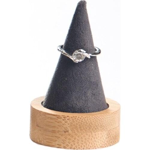 Bamboo Dark Grey Velvet Fingertip Cone Ring Display Case Ring Holder Jewelry Display Stand Ring Showcase Storage Accessories