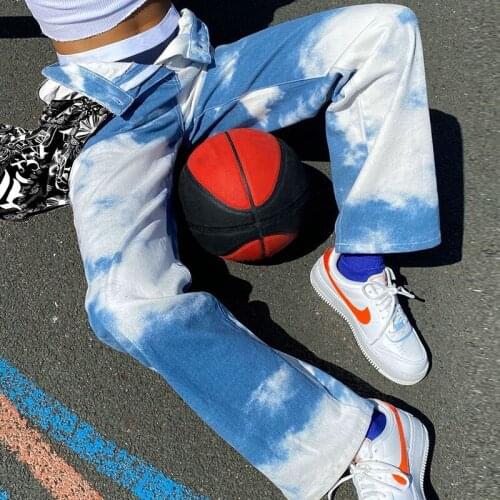 High Waist Sweatpants Women 2021 Loose Straight Trousers Streetwear Tie Dye Print Long Wide Pants Capris Pocket Bottom