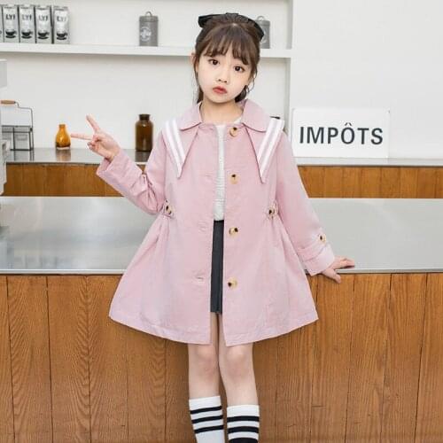 Spring Autumn Baby Girls Fashion Long sleeve Trench Coats 4-12 Yrs Solid Loose Casual Girl Jacket Outerwear Children Clothing