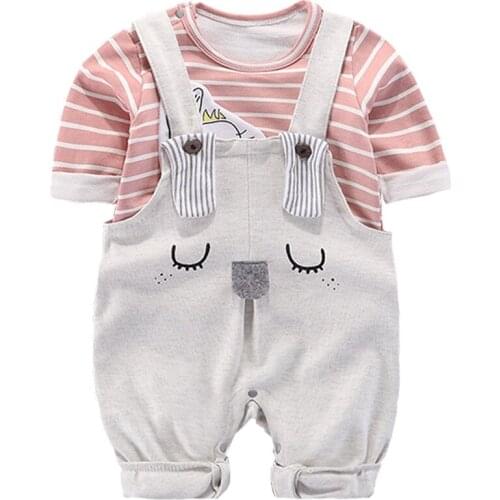 Baby Boys Girls Clothes Sets Spring Infant Outfits Toddler Striped Long Sleeves +Overalls 2Pcs Newborn Clothing Suit Unisex 0-3Y