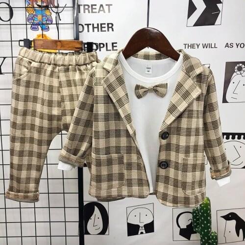 Newborn Baby Boys Girls Blazer Jacket+T Shirt+Pants 3Pcs Clothing Set Gentleman Kids Formal Wedding Suit Child Performance Dress