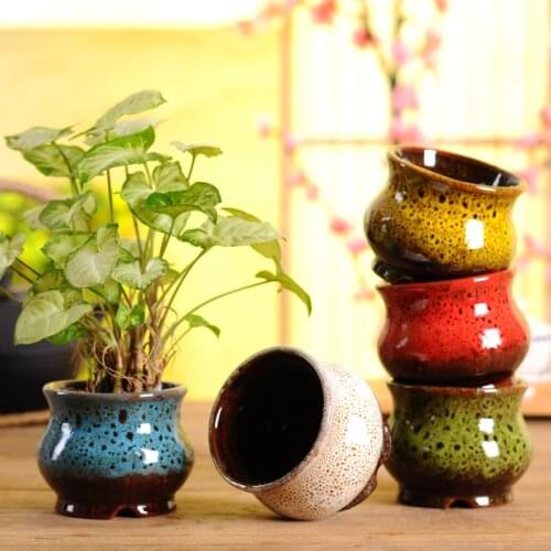 Ceramic flowerpot succulent plants flow glaze copper ring succulent container flow glaze small fresh succulent flowerpot