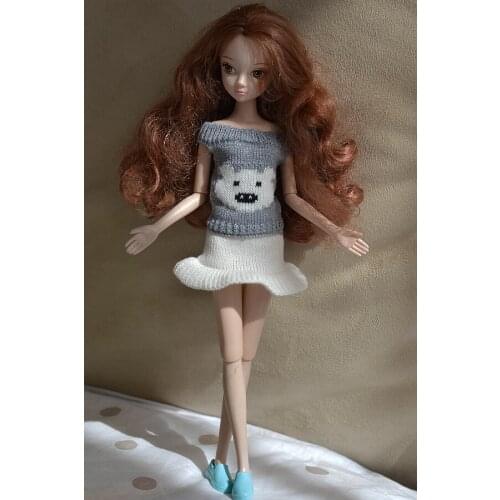 Gray Sweater + white skirt,New 2016 Wool Weave Knit Lint Sweater Winter Wear Clothing Outfit Set Clothes For Kurhn Barbie Doll