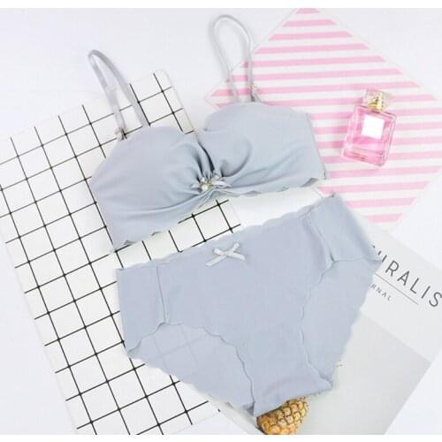 Women Cozy Silk Bras + Briefs Sets Wireless Push Up Bra Solid Seamless Brief Underwear Sexy Lingerie Bra Set