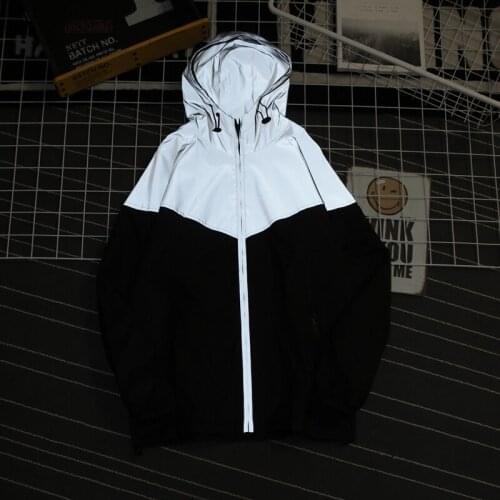 Hooded Jackets Streetwear Skateboard Casual Hoodies Zipper Jacket Coat 2021 Men Patchwork Reflective Night Windbreaker Bomber