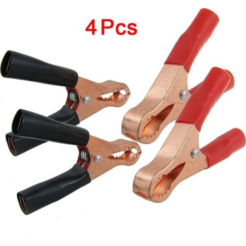 WSFS Hot Amico 2 Pair Copper Plated Insulated Car Battery Clips Alligator Clamps 50A Red Black