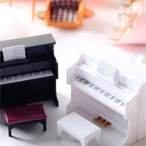 Mini Furniture Model Upright Piano And Bench Stool Decoration Scene Shooting Props Piano Ornaments Musical Instrument Model