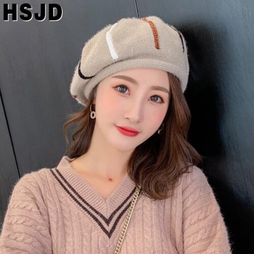 Fashion Autumn Winter Women Stripe Berets Warm Plush Mink Blended Winter Beanie Hats French Artist Painter Hat Female Cap Gift
