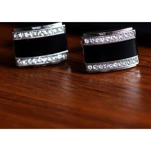 Boxed mens Cufflinks rectangular white womens Studs Black Crystal French shirt Cufflinks Hot Sale