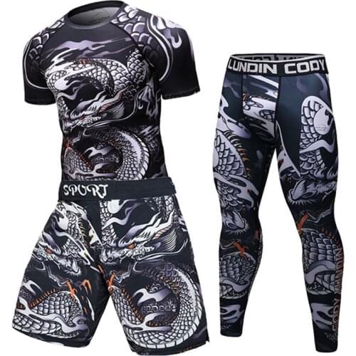 2021 New MMA Rashguard Jiu Jitsu Fitness Men Boxing Jerseys BJJ KickBoxing Set Muay Thai Shorts Gym T shirt Pants Sportsuit