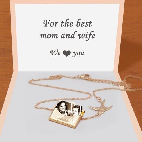 MYLONGINGCHARM Envelope Pendant Necklace-Free engraving-Custom your message and Photo-Personalize Gift for girl