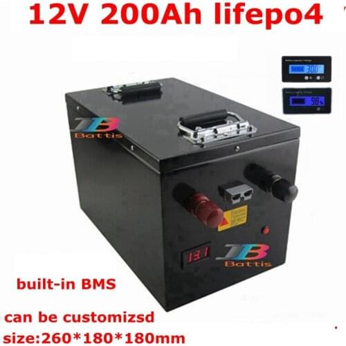 Rechargeable lithium 12V 200Ah 300Ah LiFepo4 battery 4S BMS for solar energy outdoor power supply Caravans campers+20A charger