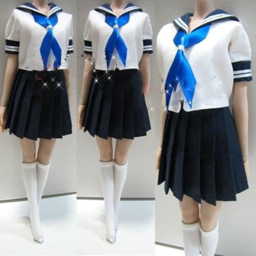 PL004 1/6 Sexy Female Clothing Set Long Sleeve Sailor Skirt Suit Student Uniform Costume Clothes Socking Model for 12'' Body