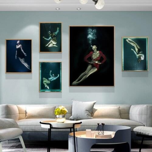 Performance Art Mermaid Underwater Oil Painting Picture Poster Canvas Print Painting Wall Art Living Room Home Decoration
