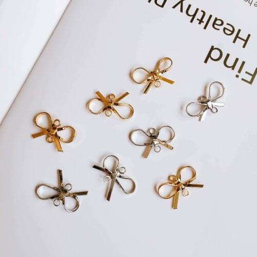 KC Gold Plated Eardrop Accessories Bow-knot Earring Components Necklace Charms Diy Making Material Jewelry Finding 6pcs