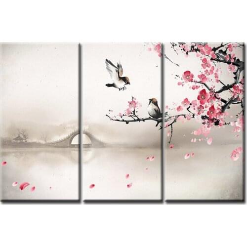 Wholesale Birds and flowers Printings Paintings Wall Art Home Decoration framed Canvas Oil Painting For Living Room