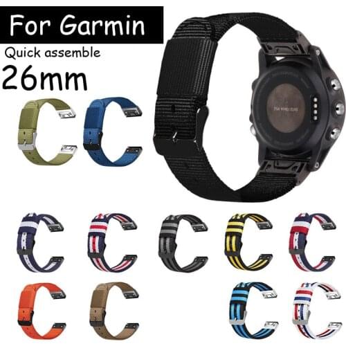 26mm Nylon Canvas Quick Assem Watch Strap for Garmin Fenix 3 hr 5x 6x Plus Tactix Bravo Quaitx3 Replacement Watch Band Bracelet