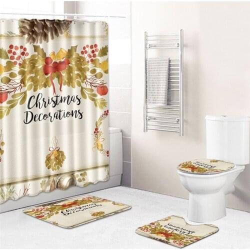 Christmas Flannel Carpet Waterproof Shower Curtain Printed Happy New Year Merry Christmas Ornament Christmas Decor For Home Xmas