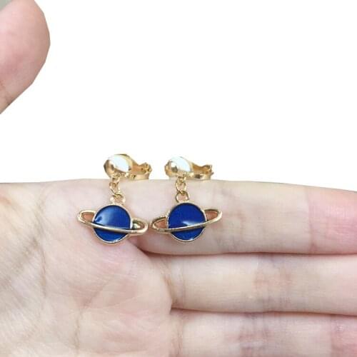Korea Style Blue Planet No Hole Earring Simple Charms Clip on Earrings for Children Students Jewelry Gifts