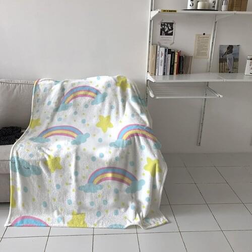 Special Throw Blanket For Bed Rainbow White Clouds Stars Nap Traveling Soft Flannel Blanket Childrens Bedroom Bedspreadc