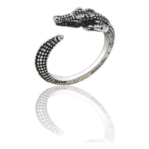 Punk Gothic Titanium Steel Rings For Women Vintage Cool Crocodile Biker Ring Men Hip Hop Animal Opening Ring Jewelry Anillos