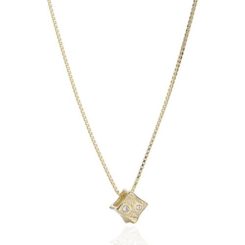 ZEMIOR Sterling Silver 925 Jewelry Hollow Geometry Square Pendant Necklaces For Women Trendy Gold Color Box Chain Necklace