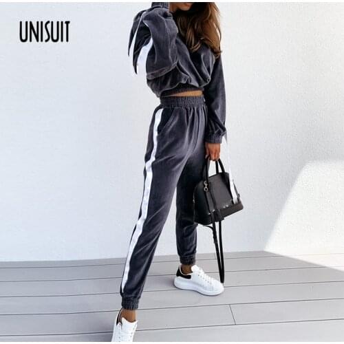 Women 2 Pieces Suits Fashion Velvet Tracksuit Solid Hooded Long Sleeve Sweatshirt Jogger Trouser Sets Autumn Casual Streetwear