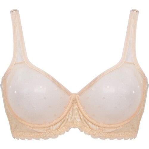 YANDW Lace Mesh Thin Bras For Women Sexy Lingerie See Through Perspective Wire Transparent Hollow Plus Size