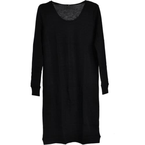 Woman Black 100% Merino Wool Sweater Dress Womens Small Black Crew Neck Midi Pure Merino Wool Dress long Sleeve Knit stretch