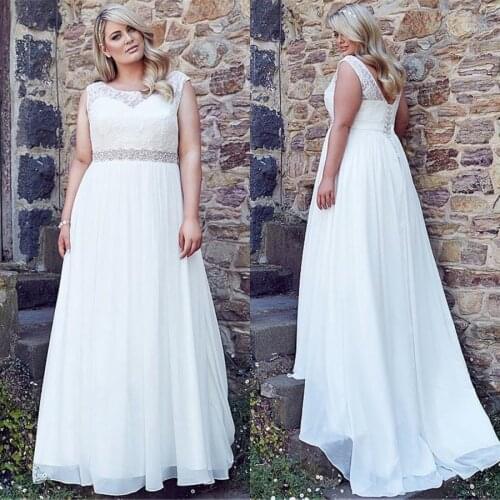 2021 Autumn Arrival Vintage O-Neck Sleeveless Top Lace A-line Long Plus Size Wedding Dress With Beading Belt Wedding Gowns