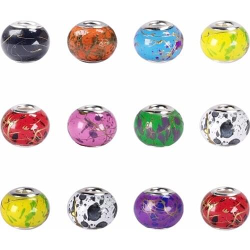 10PCS Murano Glass Beads Mix Color Large Hole with Silver Brass Cores European Charm fit Bracelet Necklace