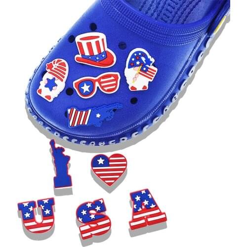 10PCS Shoe Charms Accessories American Style USA Statue of Liberty Heart Santa Shoe Decorations fit Sandals Wristband Kids Gift