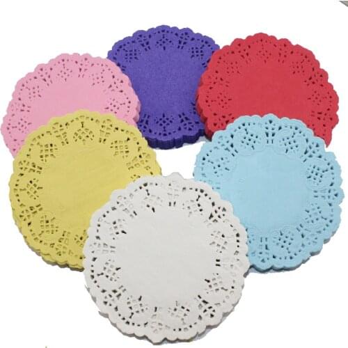 100pcs/bag)3.5"/88mm Vintage Napkin Hollowed Lace Paper Doilies Cake Holder Crafts Paper Doyleys For Wedding Decoration