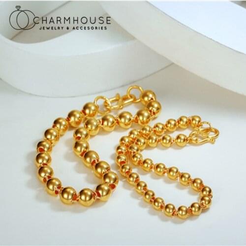 24K Yellow Gold GP Bracelets For Women 4/5/6mm Bead Ball Chain Bracelet & Bangle Wristband Pulseira Femme Wedding Jewelry Gifts