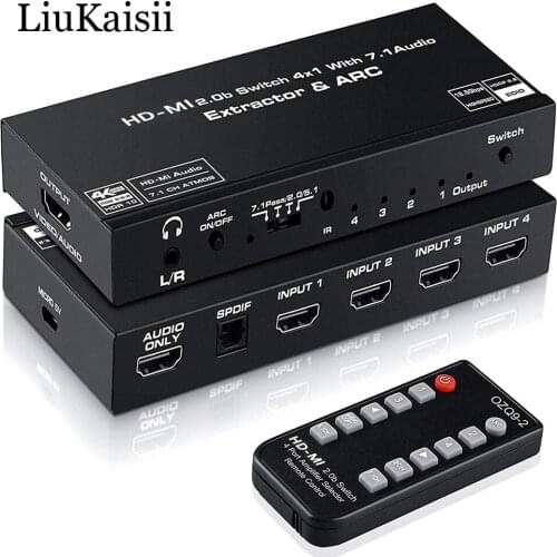 4K 60hz Switcher HDR 4 In 1 Out HDMI-compatible Switcher HD-MI 3.5mm Stereo audio IR Control For PS3 PS4 HDTV Projector
