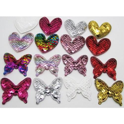 20 -100 Pcs Glitter Rainbow Sequins Butterfly Hearts Appliques DIY Craft Supplies Hair Clip Decor Clothes Kids Toys Accessories