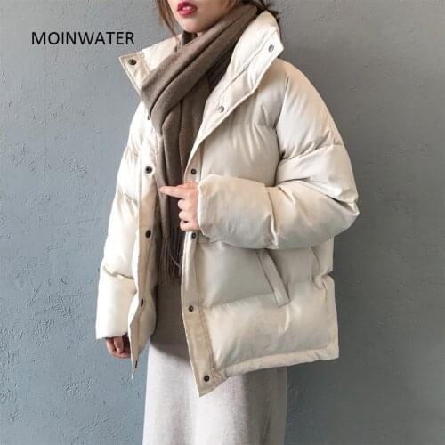 MOINWATER Brand New Women Thick Jacket Female Black Warm Coats for Winter Lady Beige Drop-shoulder Outerwear MC2003