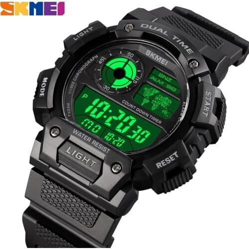 Luminous display mem digital watches skmei brand casual 50m waterproof sport watch men vintage pu strap electronic hour for male