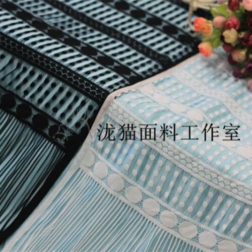 Black white high-end eyelash lace fabrics Short skirt dress fabric hollow out fringe width 70 cm,150 cm long DIY accessories