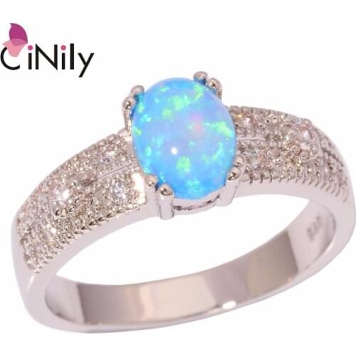 CiNily Created Blue White Fire Opal Cubic Zirconia Silver Plated Wholesale HOT for Women Jewelry Ring Size 6 7 8 9 OJ9169-70