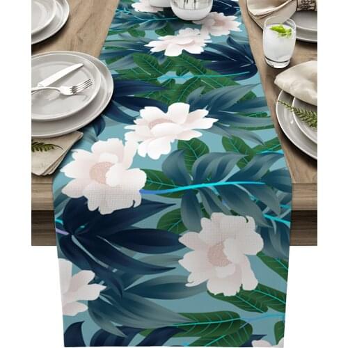 Plant Leaf Garden Flower Table Runner Luxury Wedding Decoration Table Cover Christmas Decoration Tablecloth