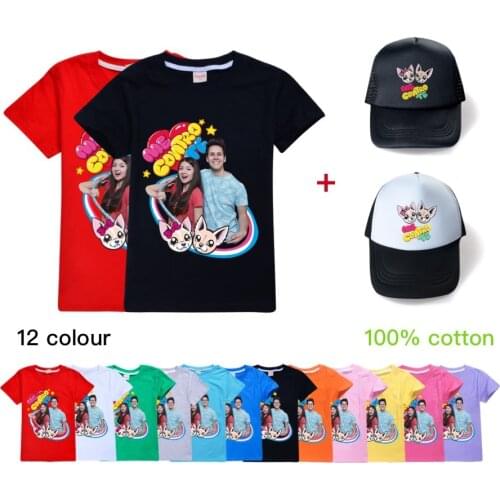 Cartoon Me Contro Te Print Baby Boy Girl Top Summer Children Short Sleeve T-Shirts+Hat Cap Set Cotton Kids Clothes Tees Costumes