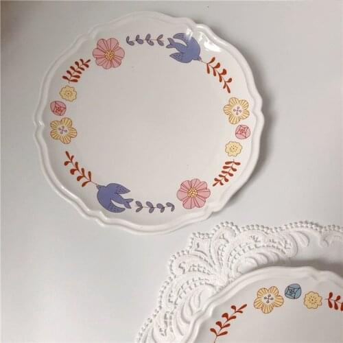 Korean ins style flower ceramic plate home creative dish plate cake dessert dish gourmet dining tableware