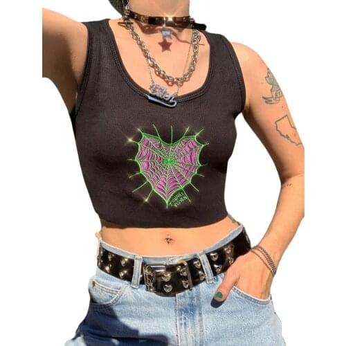 Summer Sexy Women Fashion U-neck Heart Embroidery Tank Top Stylish Sleeveless Vest for Ladies Female