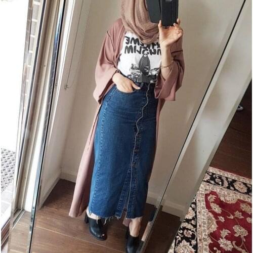 Jupes mode femme Plus Size Abaya Dubai Muslim Women Long Denim Skirt Turkish Islamic Casual Jeans Bodycon Maxi Skirts F1877